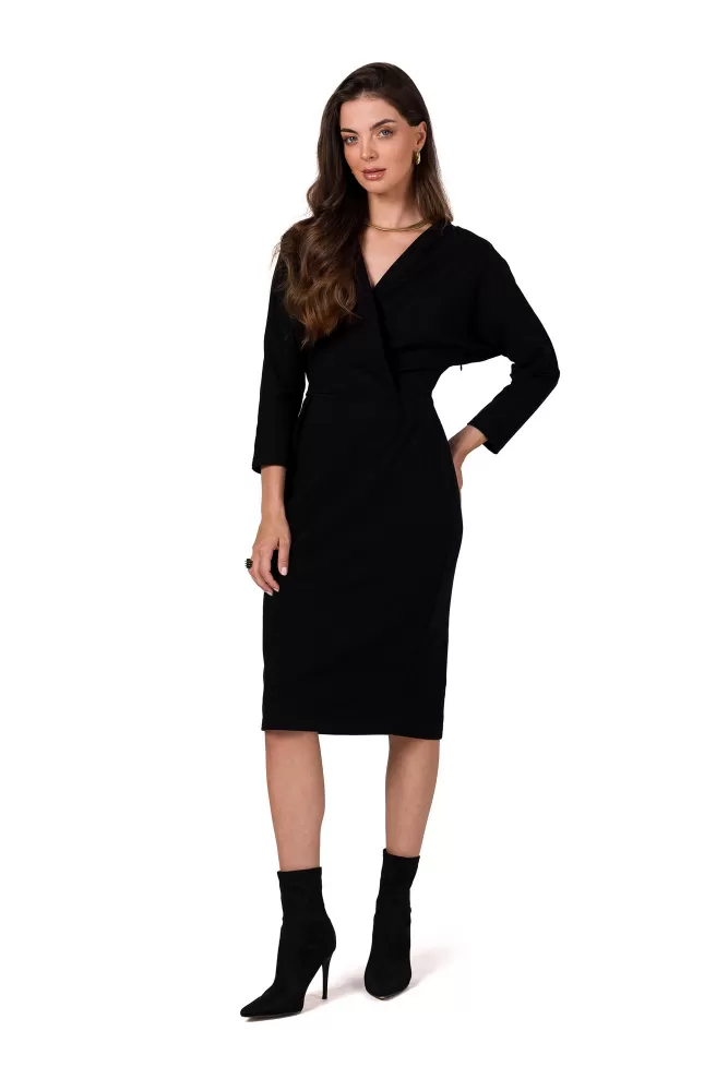 B271 Sukienka z kopertowym dekoltem - czarna