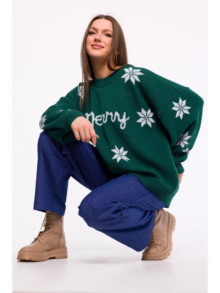 MXS10 Świąteczny sweter oversize - zielony