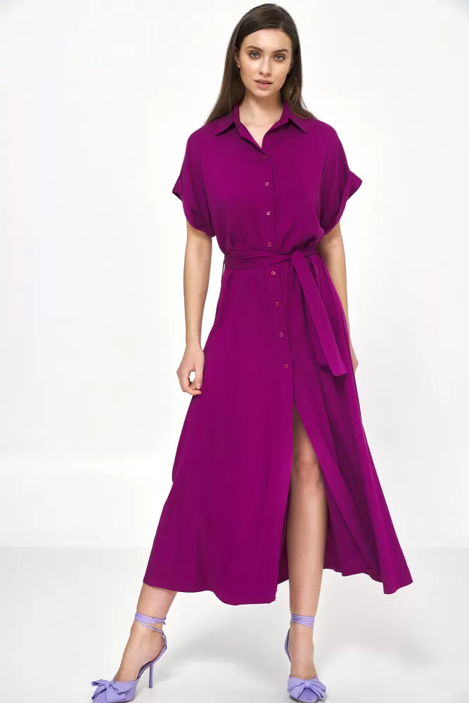 Wiskozowa sukienka midi w kolorze pupury - S221