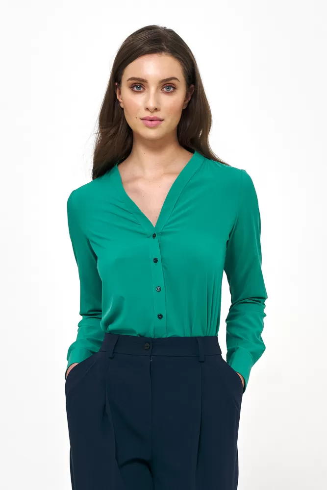 Zielona elegancka bluzka z długim rękawem - B151