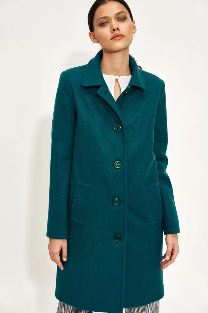 Zielony płaszcz z dodatkiem wełny - PL18
